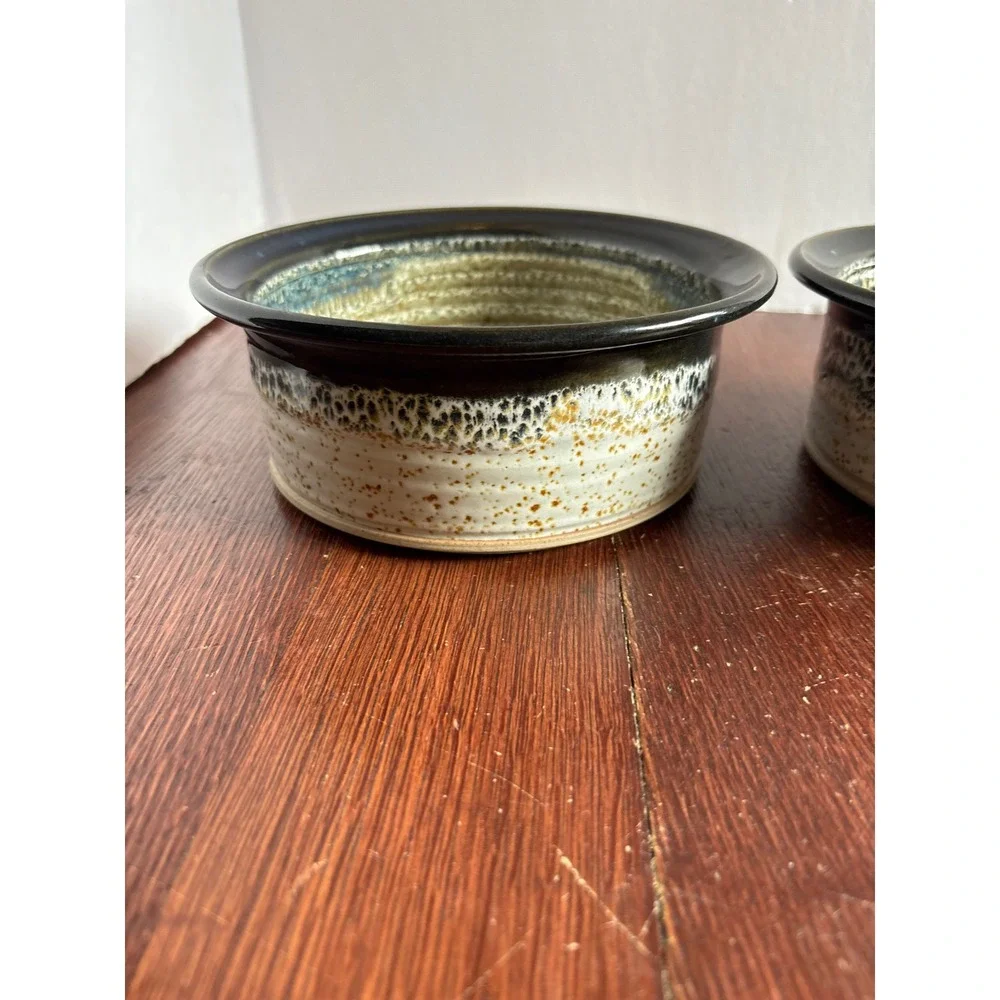 Cundiff Studio Pottery Bowls Set‎ of 2 Signed Handcrafted Stoneware Blue Brown